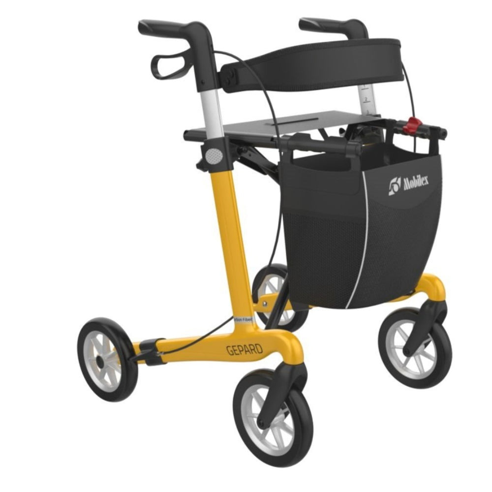 Mobilex Gepard Carbon Lichtgewicht Rollator Geel: Eenzijdig Geremd, Comfortabel & Opvouwbaar
